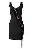 Black Women Sexy Condole Belt Chain Cross Mini Dress MA6704-2
