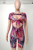 Rose Red Fashion Sexy Printing Slim Fitting Jumpsuits A8610-1
