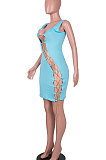 Blue Women Sexy Condole Belt Chain Cross Mini Dress MA6704-5