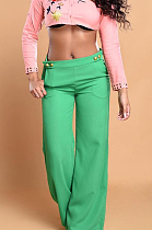 Green Casual personality Or So Symmetry Four Grain Buckle Flare Long Pants Have Pocket LS6026-1