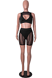 Black Summer Net Yarn Spliced Strapless Sleeveless Fashion Sexy Two Piece SZS8091-1