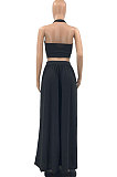 Black Euramerican Women Pure Color Loose Sexy Top Skirts Sets JR3637-1