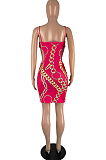Rose Red Fashion Sexy Hollow Out Printing Sling Dress YZL851-1
