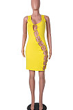 Yellow Women Sexy Condole Belt Chain Cross Mini Dress MA6704-3