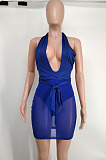 Royal Blue Euramerican Sexy Net Yarn Perspctive Slim Fitting Dress A8609-3