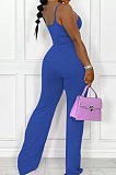 Dark Blue Night Club Sexy Pure Color Loose Sling Jumpsuits QSS51025-5