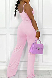 Pink Night Club Sexy Pure Color Loose Sling Jumpsuits QSS51025-3