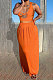 Orange Euramerican Women Pure Color Loose Sexy Top Skirts Sets JR3637-2