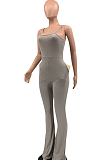 Grey Night Club Sexy Pure Color Loose Sling Jumpsuits QSS51025-1