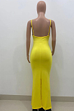 Yellow Summer Fashion Pure Color Sexy Sling Backless Long Dress ZQ8108-1