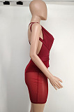 Wine Red Euramerican Sexy Net Yarn Perspctive Slim Fitting Dress A8609-4