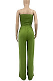 Olive Green Women Pure Color Boob Tube Top Wide Leg Jumpsuits AD0605-1