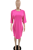 Pink Red Fashion Loose T Shirt Slim Fitting Short Dress TD80056 