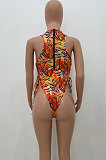 Orange Women Printing Stripe Sexy Bikini One Piece Swimsuits AMW8321-2