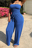 Sky Blue Women Pure Color Boob Tube Top Wide Leg Jumpsuits AD0605-3