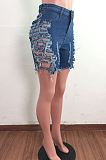 Jeans Blue Casual Wash Water Hole Sexy Jeans Shorts LA3283