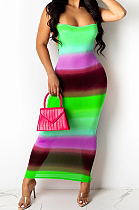 Neon Green Digiral Printing Contrast Color Sexy Sling Back Cross Bodycon Dress SZS8108-3