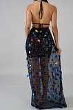 Black Fashion Backless Bind Sequins Sesy Long Dress LA3147-1