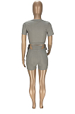 Grey Fashion Pit Bar Round Neck Short Sleeve Shorts Two Piece WJ5225-1