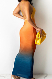 Light Orange Sexy Digital Gradient Sling Back Cross Fashion Dress SZS8098-1