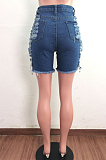 Jeans Blue Casual Wash Water Hole Sexy Jeans Shorts LA3283
