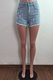 Light Blue Casual Wash Water Hole Sexy Jeans Shorts LA3284-2