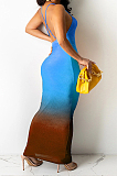 Light Blue Sexy Digital Gradient Sling Back Cross Fashion Dress SZS8098-2