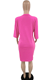 Pink Red Fashion Loose T Shirt Slim Fitting Short Dress TD80056 
