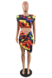 Orange Irregularity Sleeveless Short Skirt Fashion Casual Two Piece H1670