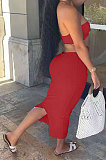 Red Women Pure Color Dew Waist Backless Sexy Trendy Midi Dress AMN8020-2
