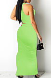 Neon Green From Shoulder Strapless Bowkont Dew Abdominal Sleeveless Fashion Dress SZS8107-3