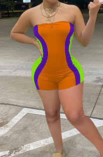Orange Sexy Digital Printing Stripe Strapless Fshion Romper Shorts SZS8106-2