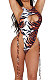 Brown Women Printing Stripe Sexy Bikini One Piece Swimsuits AMW8321-3