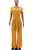 Orange Fashion Women Loose Casual Puff Sleeve Wide Leg Jumpsuits TK6191-1