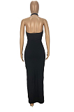 Black Halter Neck Backless Slim Fitting Long Dress WJ5226-1