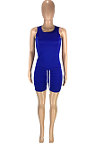 Royal Blue Fashion Casual Round Neck Collect Wasit Bind Slim Fitting Short Sleeve Shorts Sports Sets SM9195-1