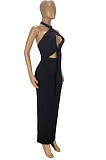 Black Halter Neck Backless Slim Fitting Long Dress WJ5226-1
