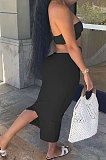 Black Women Pure Color Dew Waist Backless Sexy Trendy Midi Dress AMN8020-3