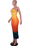 Light Orange Sexy Digital Gradient Sling Back Cross Fashion Dress SZS8098-1