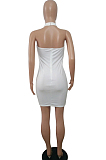 White Glamorous Polyester Sleeveless Backless Mini Dress BN9016