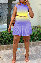 Purple Fashion Grakient Short Sleeve Pleated Dress SDE25122-3