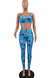 Light Blue Fashion Printing Sling Boob Tube Top Long Pants Two Piece NYZ6025-3