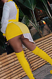 Yellow Women Round Neck Spliced Sexy Fashion Dress SZS8046-3