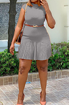 Grey Fashion Grakient Short Sleeve Pleated Dress SDE25122-2