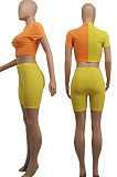 Lemon Yellow Casual Color Matching Top Bind Sports Sets SDE26126-2