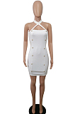 White Glamorous Polyester Sleeveless Backless Mini Dress BN9016