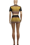 Gradient Yellow Sexy Net Yran Perspective Mini Skirts Sets SDE25121-1
