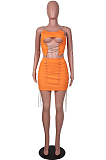 Orange Form Shoulder Eyelet Iron Chain Open Fork Fashion Sexy Skirts Sets SZS8150-1