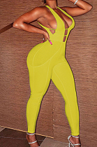 Yellow Fashion Sexy Pit Bar Spliced Bodycon Jumpsuits LSZ91171-2
