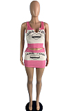 Pink Color Matching Cute Letter Vest Short Skirts Two Piece MK057-1